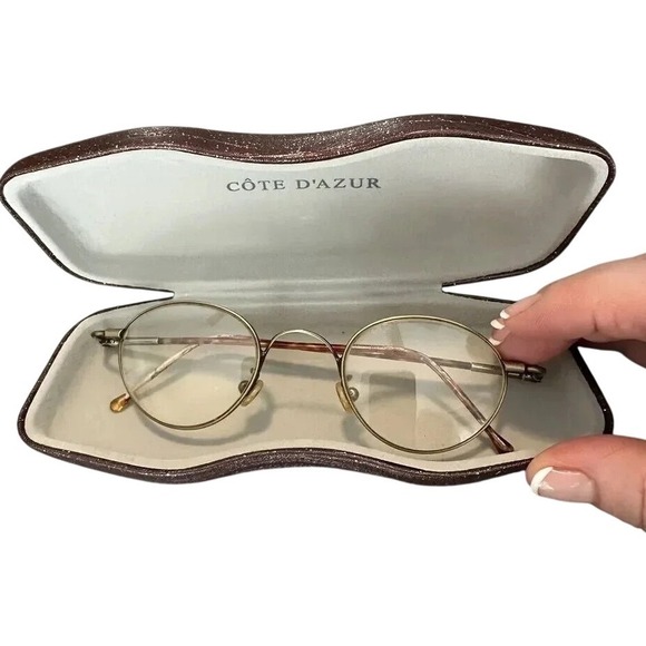 Vintage Cote D\'Azur Europa Eyeglasses Frames & Cote Hard Case Antique Gold Oval
